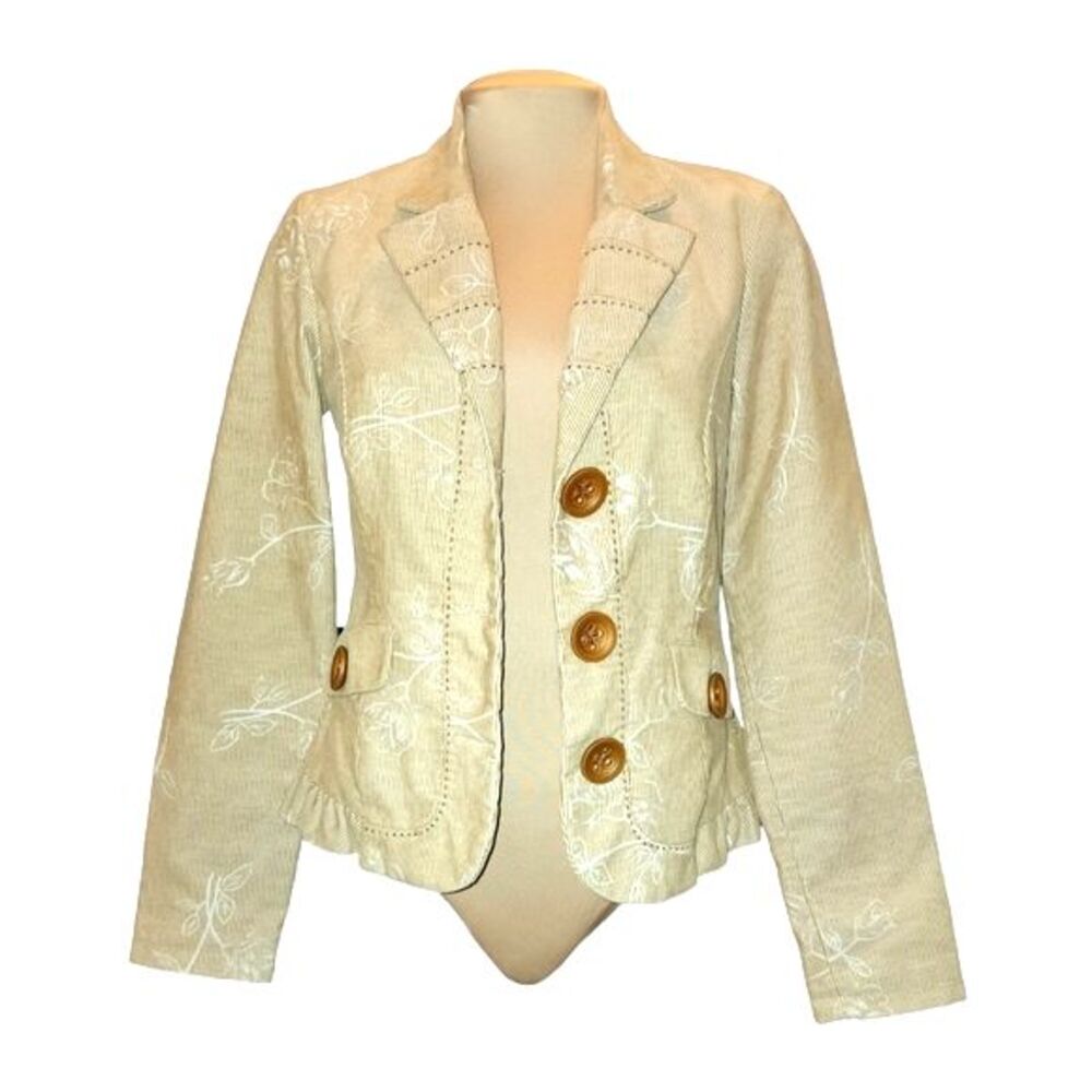 Nick &‎ Mo Boutique Oatmeal Floral Corduroy 3 Button Blazer Size M